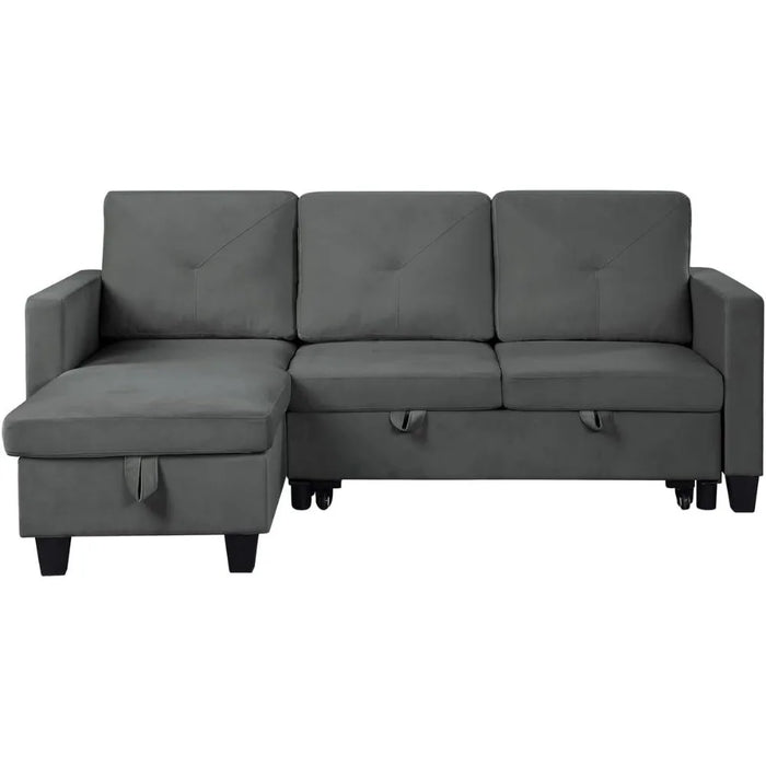 Dark Gray Convertible Sofa Bed Velvet Upholstered Reversible Corner 3 Person Couch Living Room Sofa Set Furniture Apartment Home