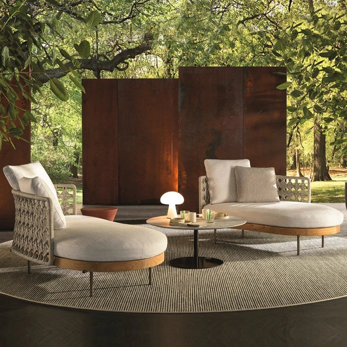 Outdoor sofa, curved single person balcony, solid wood designer, outdoor villa, rattan chair furniture