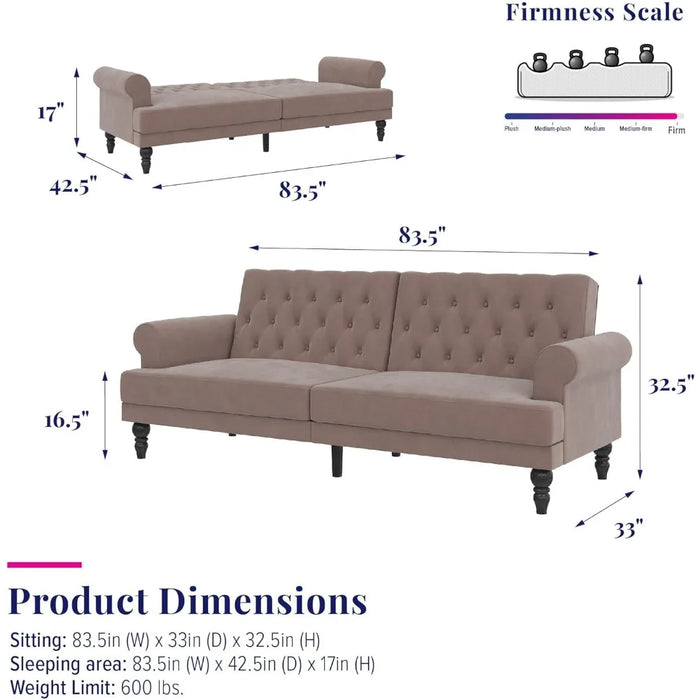 Novogratz Cassidy Upholstered Futon, Blush Velvet
