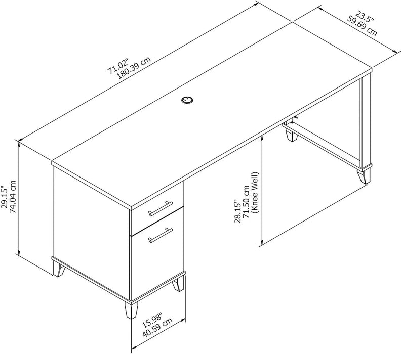 Somerset 72W Computer Desk with Drawers, Large PC Laptop Table for Home Office in Ash Gray