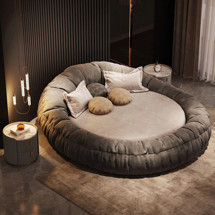 Modern Minimalist Round Bed Couple Bed 2M Italian Minimalist Master Bedroom Double Bed Light Luxury Fabric Bed