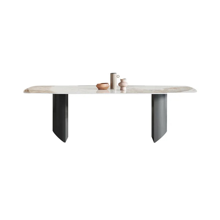 Modern Minimalist Dining Table Pandora Rock Slab Rectangular Stainless Steel Dining Room Long Dining Table