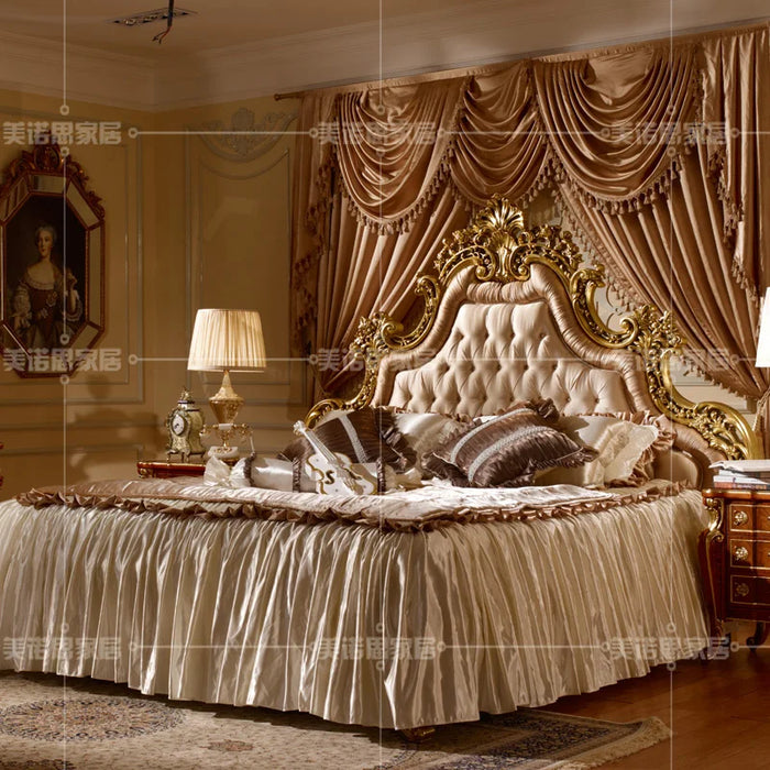 Custom villa bedroom furniture European style double bed solid wood carved princess bed 1.8m wedding bed