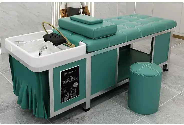 Thai-style stainless steel shampoo bed, special water circulation head treatment bed for barber salon, massage and fumigation