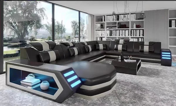 Italian minimalist leather sofa KTV private room video room with lights creative sofa personality music sofa