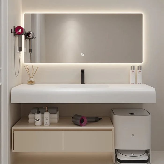 Nordic Modern Bathroom Cabinets Designer Arc Shaped Rock Integrated Washbasin Bathroom Vanity Cabinet Sink Bathroom Furniture