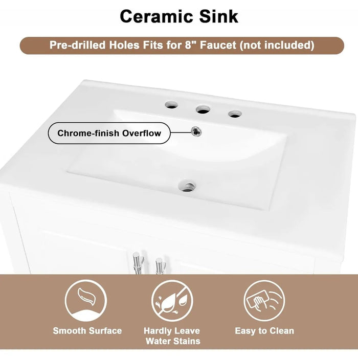 Combination Under Counter Sink Washbasin for the Bathroom Furniture 30" Bathroom Vanity With Single Sink Solid Wood Frame Sinks