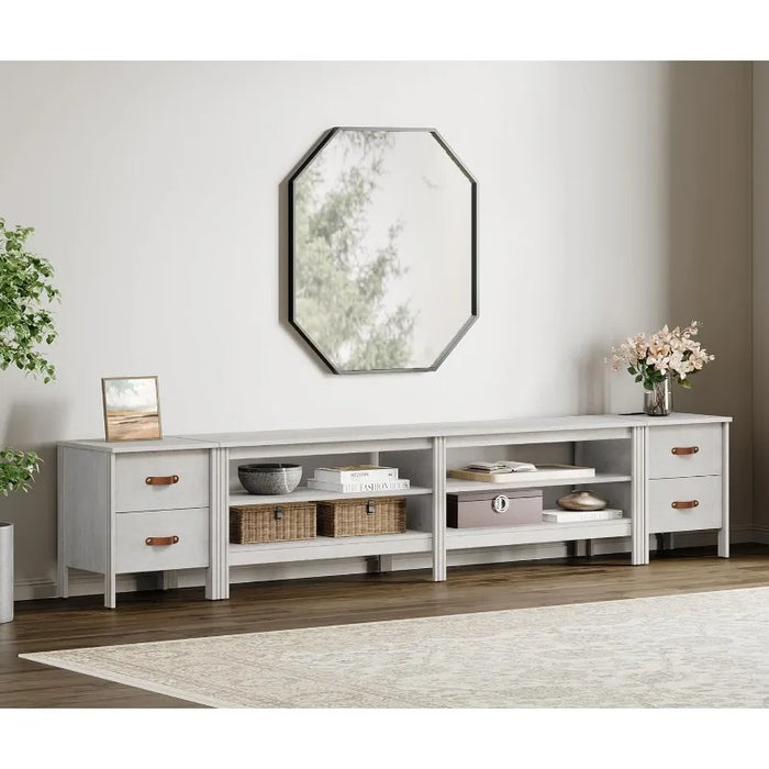 WAMPAT TV Stand for 95 Inch TV with Charging Station, Wood Entertainment Center for 85 90 100 inch TV Console Table