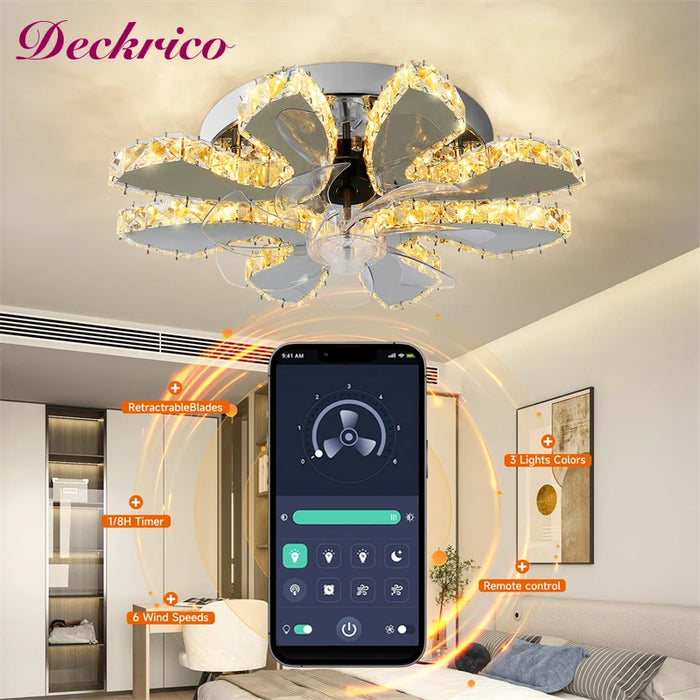 Luxury Crystal Ceiling Fan Stainless Steel Fixture Led Chandelier Chrome Plafon Fan Lamps Luminaire Dining Room FixtureLuminaire