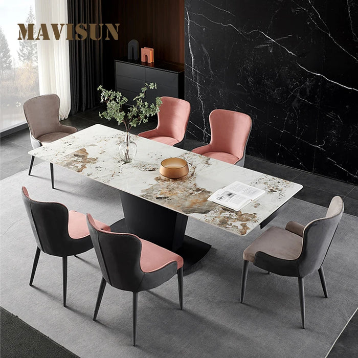 Glossy Rock Board Kitchen Table Modern Minimalist Light Luxury Extended Folding Table A Manger Chair Livingroom Furniture Set
