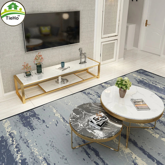 Modern Luxury Marble TV Furniture TV Cabinet TV Stand 2 Layer Storage Tables Living Room Furniture Gold Iron Small Apartment