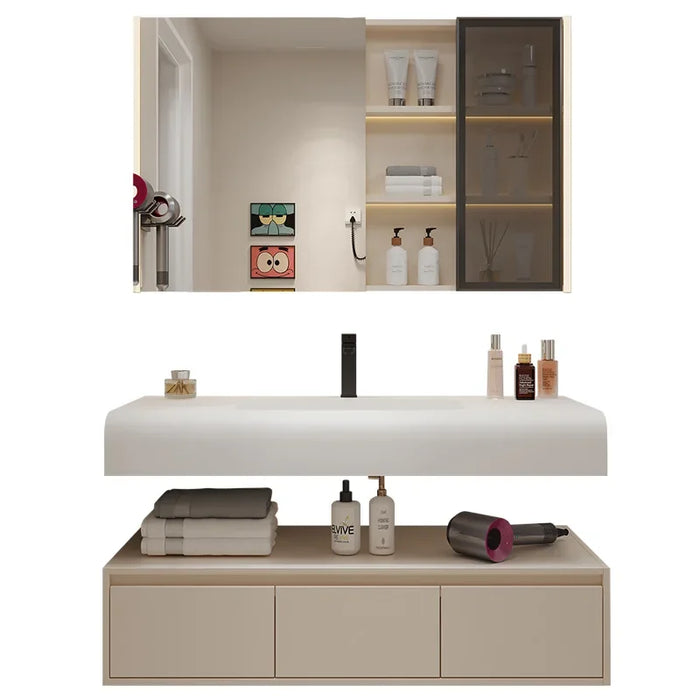 Nordic Modern Bathroom Cabinets Designer Arc Shaped Rock Integrated Washbasin Bathroom Vanity Cabinet Sink Bathroom Furniture