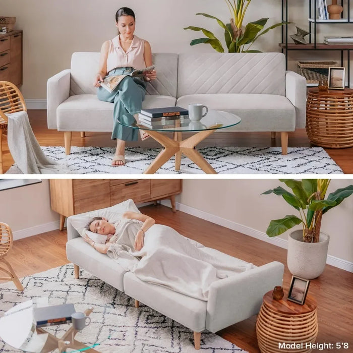Sofa Bed, 77.5"Couch, Small Sofas,Sleeper Sofa,Loveseat,Mid Century Futon Couch,Couches for Living Room Light Gray Fabric,Futon