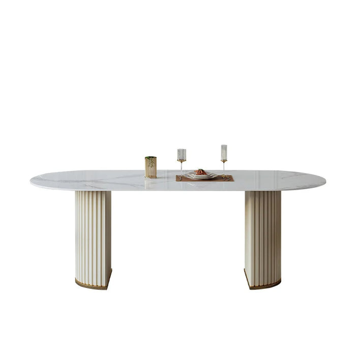 Oval Glossy Rock Board Dining Table Modern Light Luxury Dining Table Chair Villa Nordic Simple Mueblesa Kitchen Furniture WXHYH
