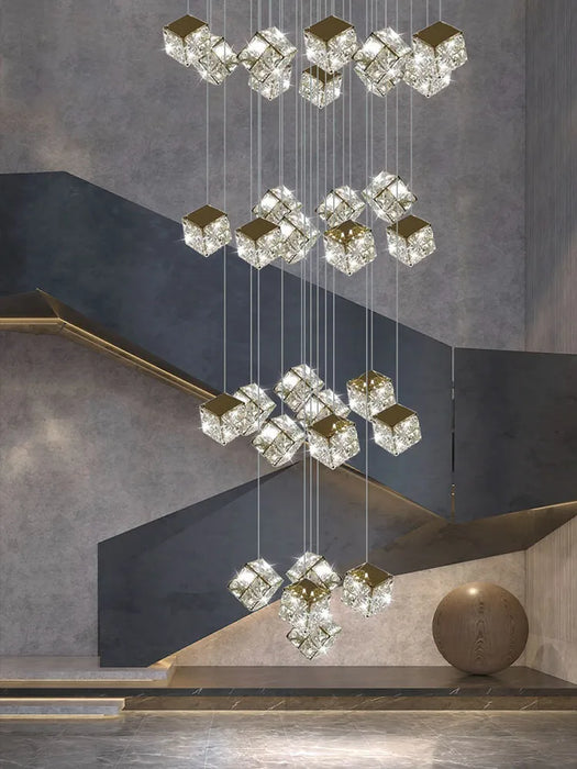 Square Crystal Modern Chandelier for Living Room Lobby Ceiling Luxury Loft Hanging Light Villa LED Lighting Staircase Chandelier