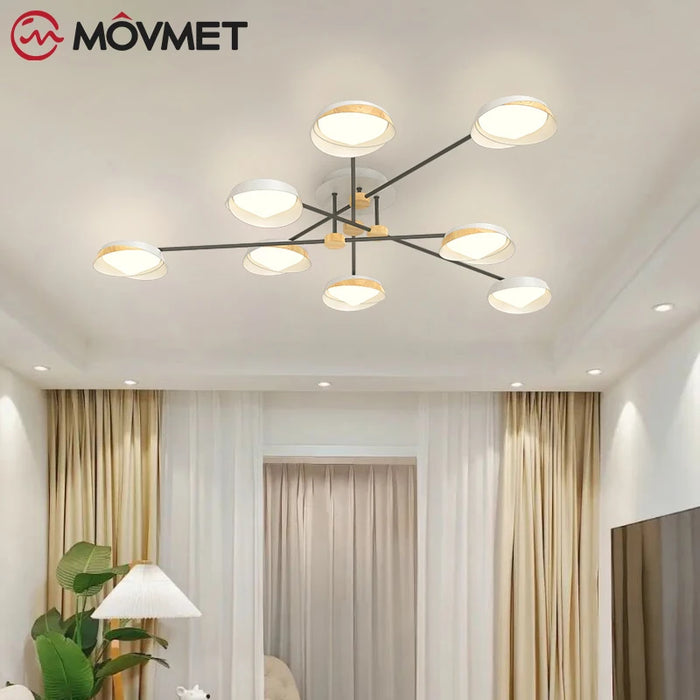 New Arrival Mdoern Creative LED Ceiling Lamp Nordic Metal Remote Acrylic Wood Bedroom Study Living Room Restaurant Chandeliers