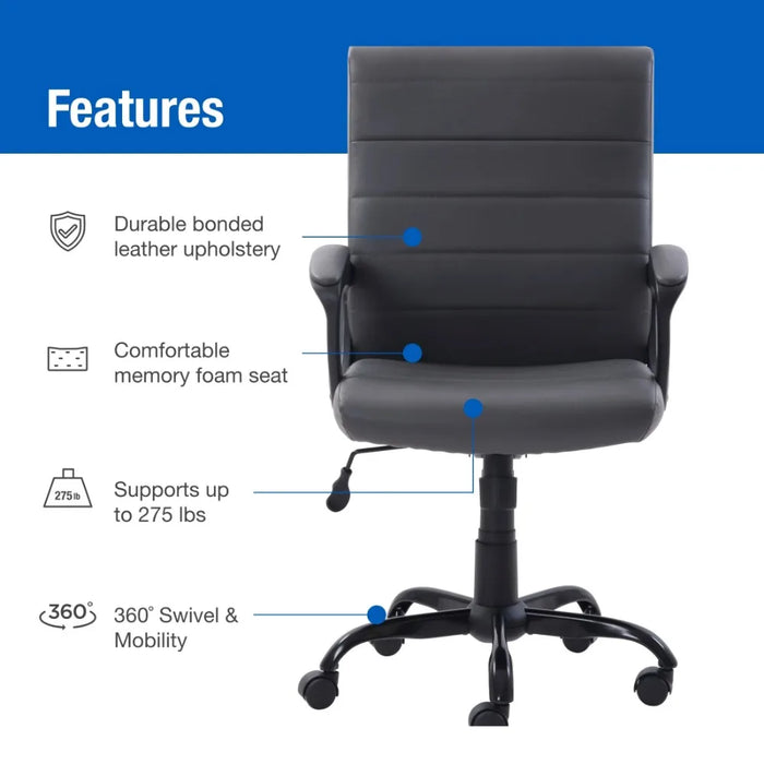 Bonded Leather Mid-Back Manager's Office Chair Gray Chairs Ergonomic Furniture