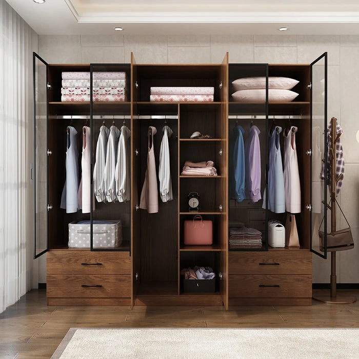 Wardrobe combination modern and simple household bedroom coat cabinet fitting mirror sliding door locker