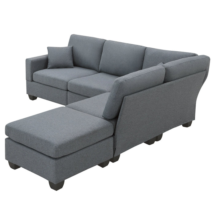 Modern Sectional Sofa,5-Seat Modular Couch Set with Convertible Ottoman,L-Shape Linen Fabric Corner Couch Set with 2 Pillows