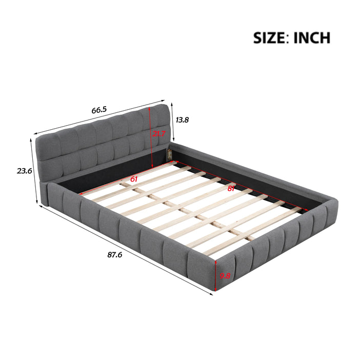 [Flash Sale]Queen Size Upholstered Platform Bed with Thick Fabric Grounded Bed with Solid Frame Beige/Gray[US-W]