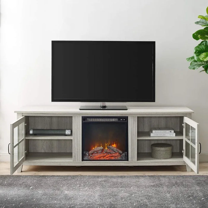 Classic 2 Glass Door Fireplace TV Stand for TVs up to 80 Inches, 70 Inch