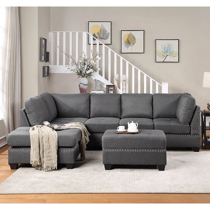 104.5" Reversible Sectional Sofa with Storage Ottoman Rivet Ornament L-shape Couch for Apartment
