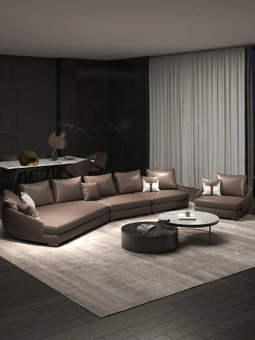 Italian Minimalist Curved Leather Sofa Light Luxury Special-Shaped Corner Living Room Art-Sofa Combination