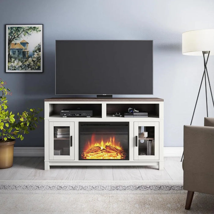 TV cabinet, electric fireplace TV bracket, suitable for white TV storage cabinets up to 60 inches wide