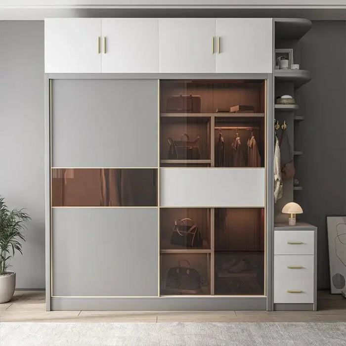 Light luxury glass door wardrobe sliding door modern simple sliding door large wardrobe nordic bedroom