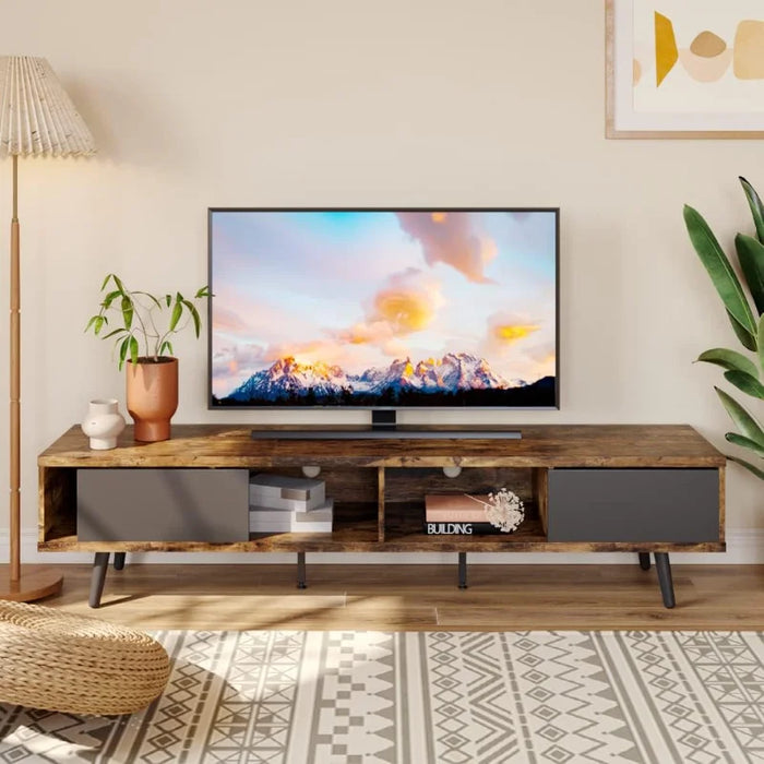 Bestier 70 inch Mid Century Modern TV Stand for 75  , Low Profile   with Storage, Entertainment Center  Living R