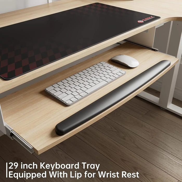 Standing Desk Adjustable Height 61" Electric Sit Stand Computer Desk L Shaped with Keyboard Tray Monitor Stand &LED