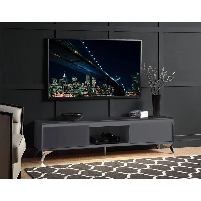 Wooden 2 Drawer TV Cabinet With Gray and Chrome LED Lighting Tv Stand Living Room Furniture for Modern Television Home Stands