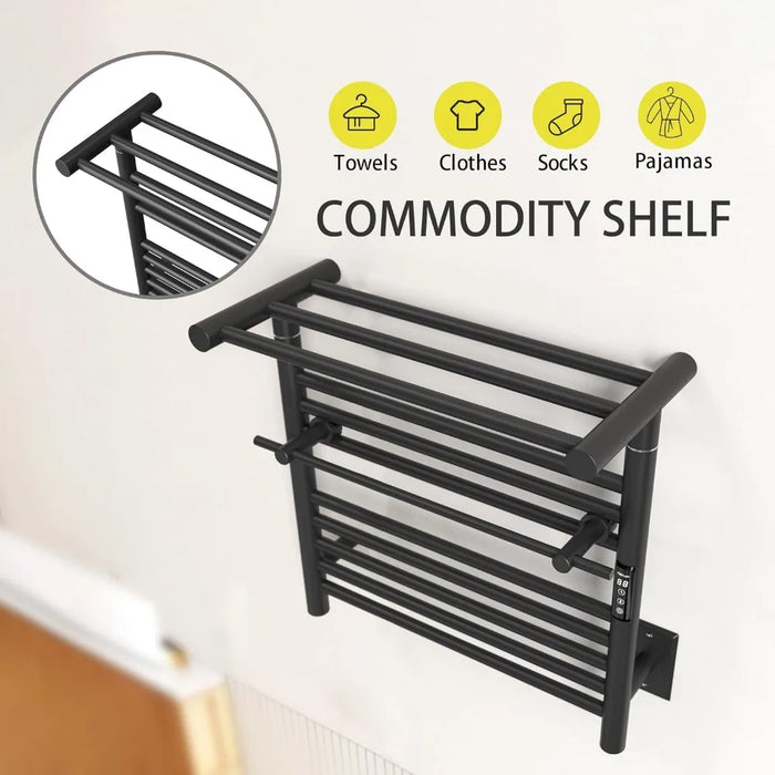 Bathroom Organizer Matte Black Towel Holder Heated Towel Rack for Bathroom Washhand Stand Hard-Wired/Plug-in Accessories Towels