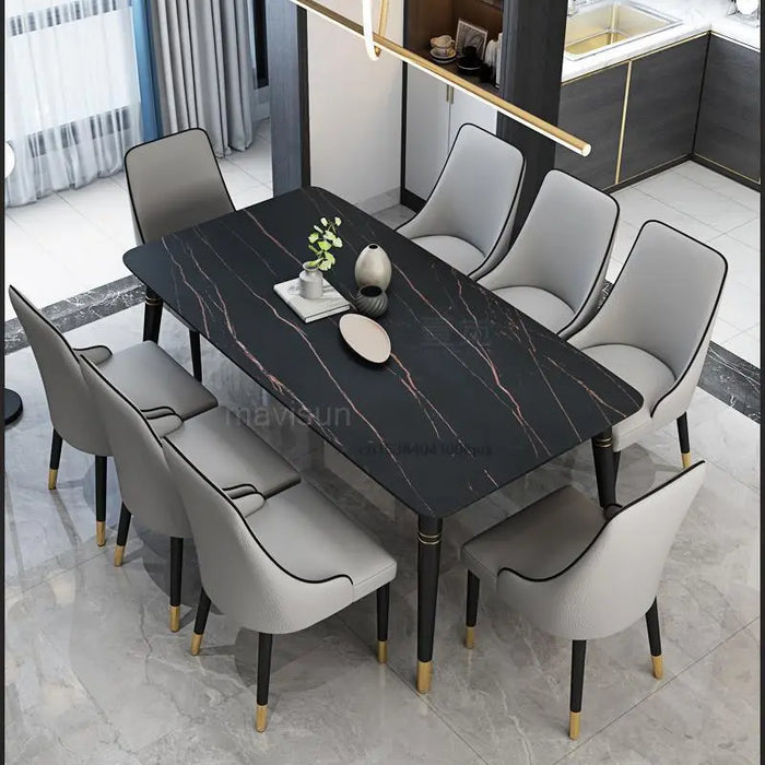 Concise Dining Table With 6 Chairs Combination Small Apartment Home Furniture Steel Feet Black Finish Kitchen Table Rectangle