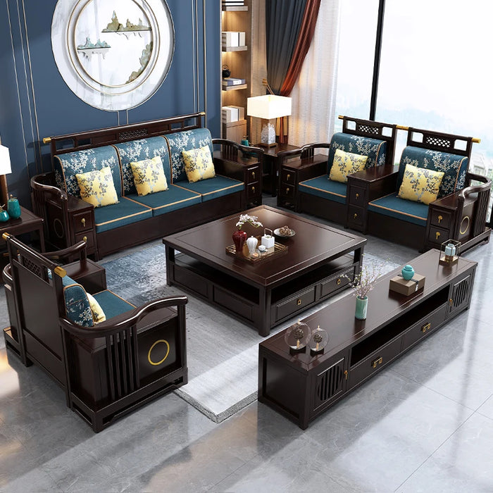 Solid wood sofa full solid wood living room combination sofa storage new Chinese furniture rosewood