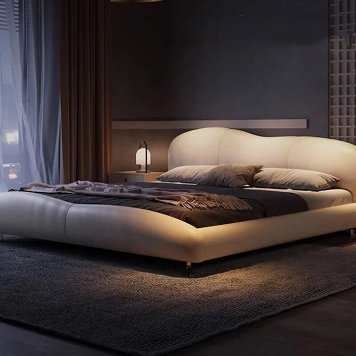 Nordic Unique Aesthetic Bed Storage Metal Minimalist Queen King Bed Modern Wood Leather Cama Matrimonial Bedroom Furniture