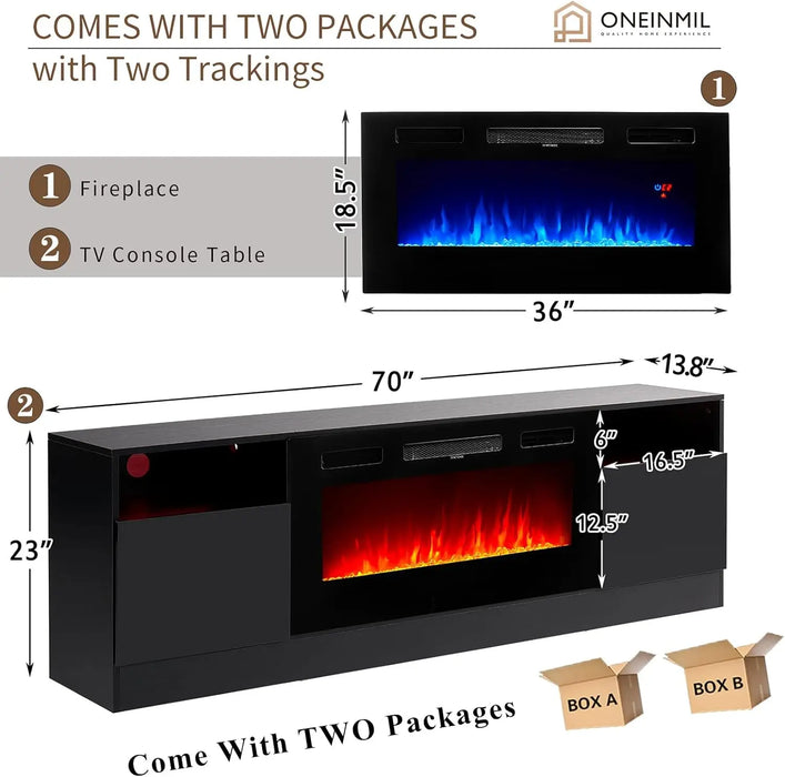 oneinmil Fireplace TV Stand with 36" Electric Fireplace, LED Light Entertainment Center, Modern Wood Texture Entertainment