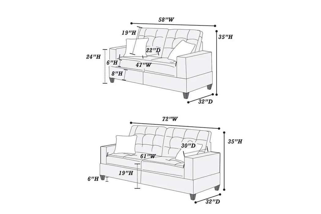Living Room Furniture 2pc Sofa Set Coffee Polyfiber Tufted Sofa Loveseat w Pillows Cushion Couch Plywood base