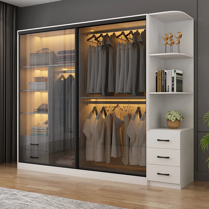 Sliding door wardrobe Nordic modern simple glass overall economy bedroom sliding door storage cabinet