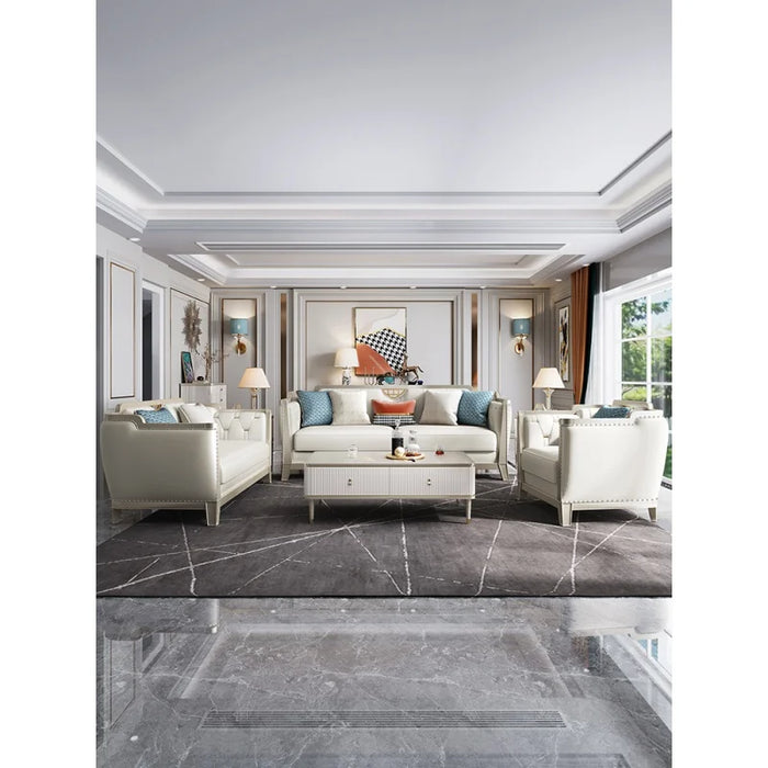American solid wood sofa living room modern light luxury high-end luxury retro leather French combination simple villa furniture