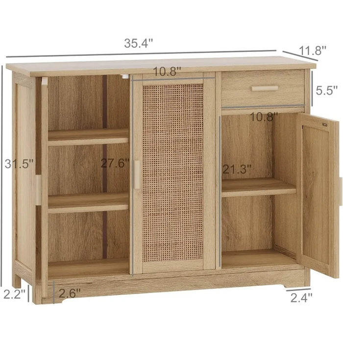Irontar Kitchen Storage Cabinet, Sideboard Buffet Cabinet Rattan Decorated Doors, Farmhouse Console Table With Drawer