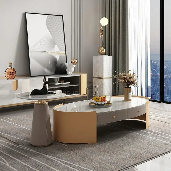 Luxury Living Room Furniture TV Cabinet A Set Of 2 Coffee Table Modern Minimalist Indoor Tea Table And TV Stand Combination