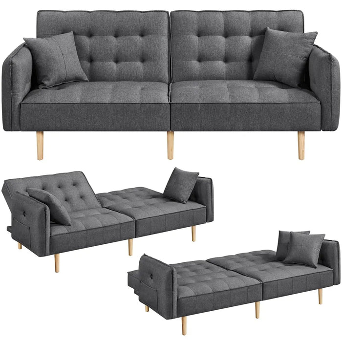 Alden Design Memory Foam Convertible Futon Sofa Bed with USB, Gray Living Room Furniture,  Couch, Sofa Bed