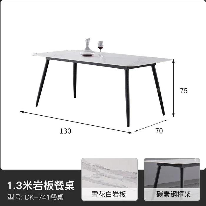 Nordic Delifeng Stone Plate Dining Tables and Chairs Set Modern Light Luxury Leather Household Rectangular Dining Table