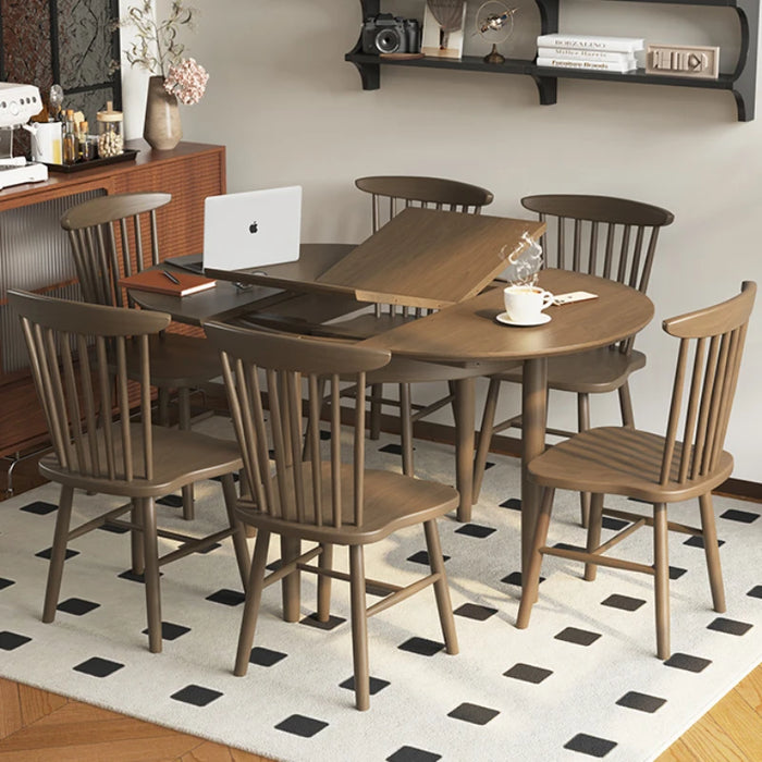 Wooden Round Dining Table Telescopic Oval Folding Household Eating Dining Tables Simple Mesa Comedor Restaurant Furniture QF50DT