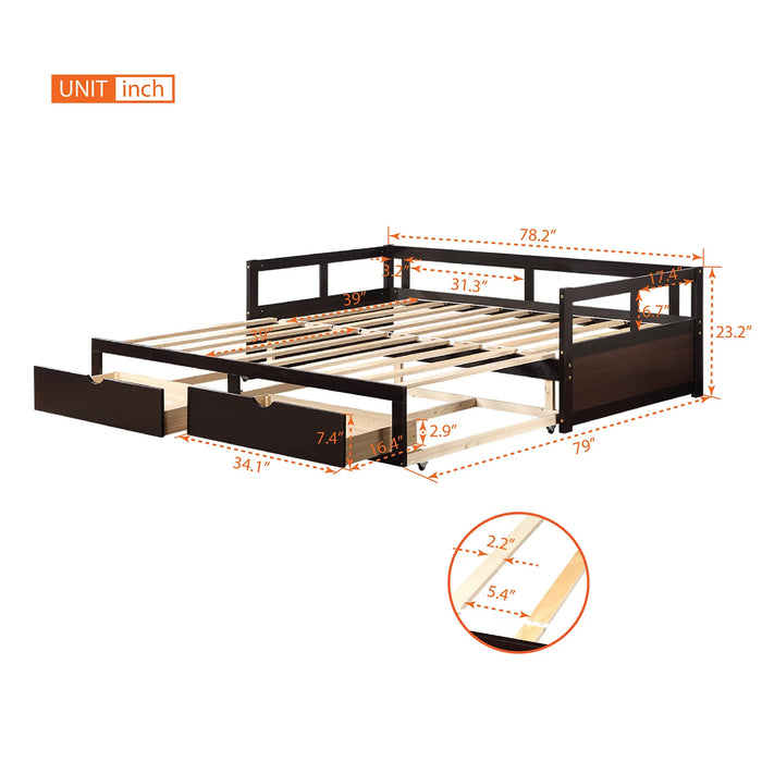 Wooden Daybed with Trundle Bed and Two Storage Drawers ,Extendable Bed Daybed,Sofa Bed for Bedroom Living Room