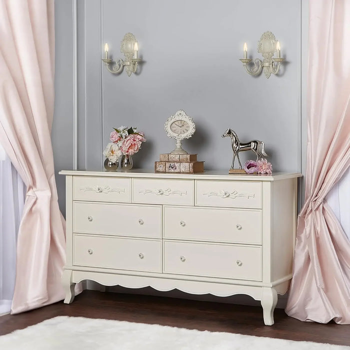 Aurora 7 Drawer Double Dresser, Ivory Lace, 54x20.3x34 Inch (Pack of 1)