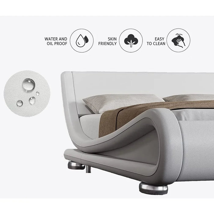 Bed FrameFull-size Bed Frame with ergonomic and adjustable headboard, understated modern padded platform sled design