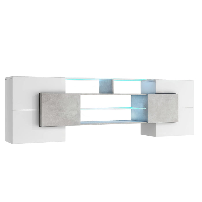 TV Stand for TVs Up to 80" with 2 Illuminated Glass Shelves , Versatile TV Cabinet with LED Color Changing Lights