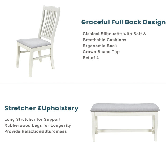 6-Piece Wood Dining Table Set, Kitchen Table Set with Drawer, Upholstered Chairs and Bench, Butter Milk